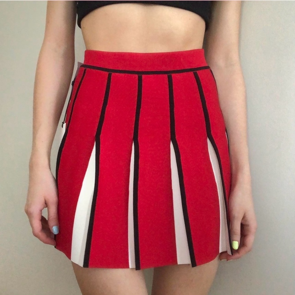 Red Panel Mini Skirt with Contrast Stripes